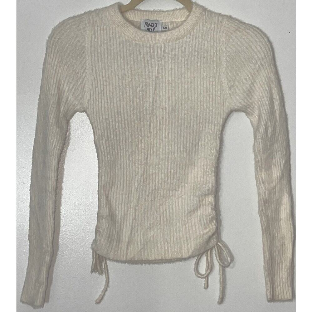 Princess Polly Cropped Jessica Sweater Cream Stretch Plush Cinch Womens S/M
